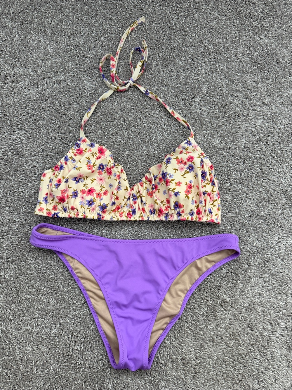 Shade & Shore Yellow Floral Top with Purple Bikini Bottom